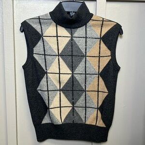 Escada Sweater Gray And beige Rhinestone Trim Sweater Size 8